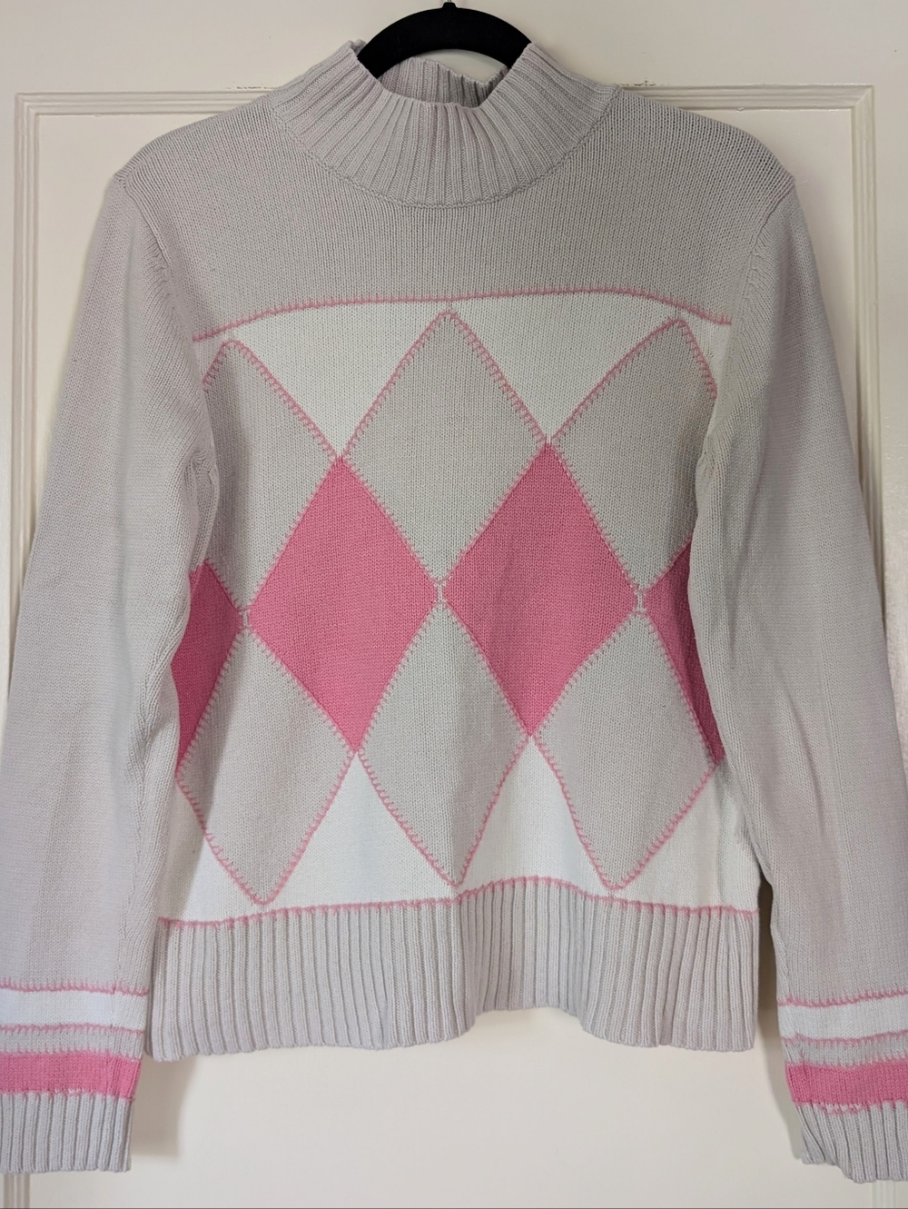 Villager Liz Clairborne 100% Cotton Pink Mock Neck Sweater Size Youth XL Women S